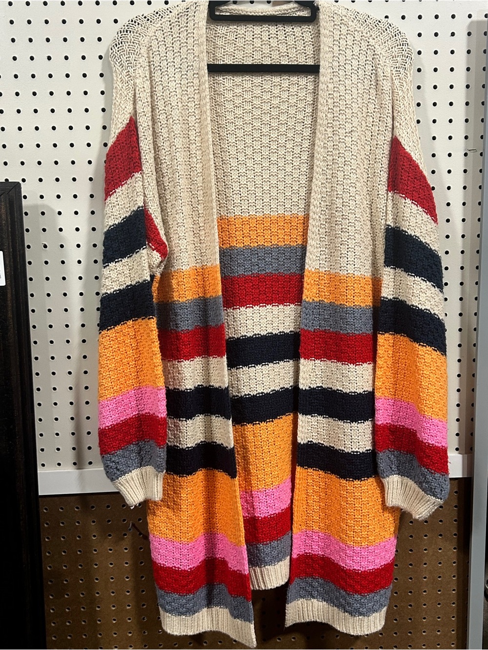 Colorblock Chunky Knit Open Front Cardigan – Size Large